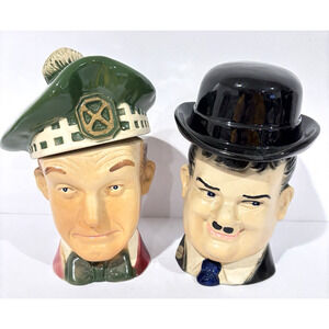 Vintage Laurel & Hardy Ezra Brooks Whiskey Decanters Empty Barware Set